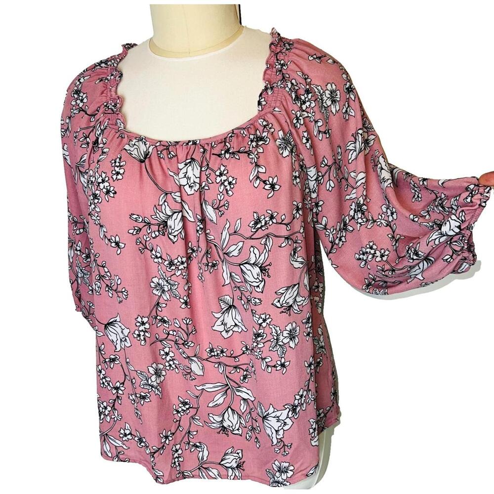 Adrienne Vittadini - Women's 3X Blouse Peasant Top Balloon Sleeve Flared Hem